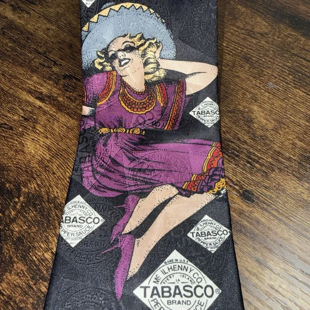 VINTAGE Tabasco Brand Novelty Necktie Dancing‎ Lady Pepper Sauce Silk Tie USA